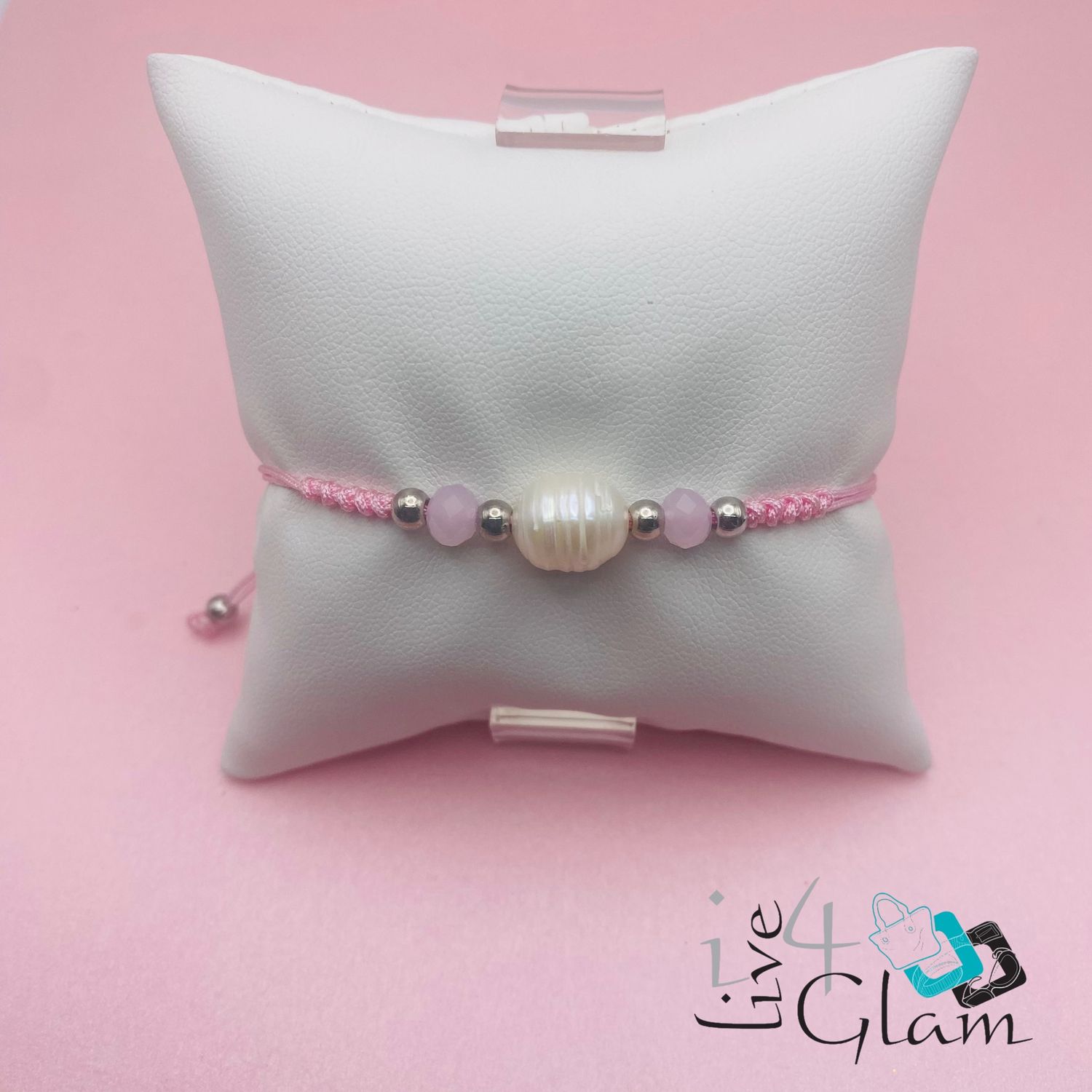 Pearl and Gemstone Pull String Bracelet , Color: Pink