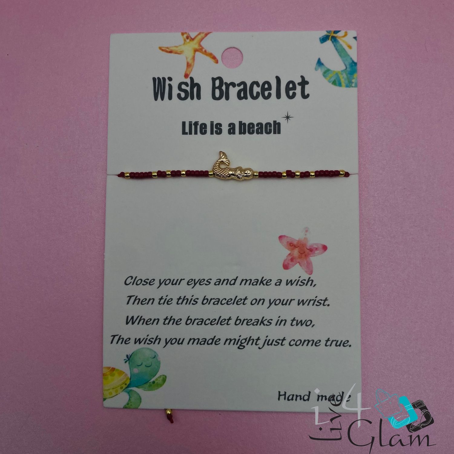 Wish Mermaid Pull String Bracelet, Color: Red