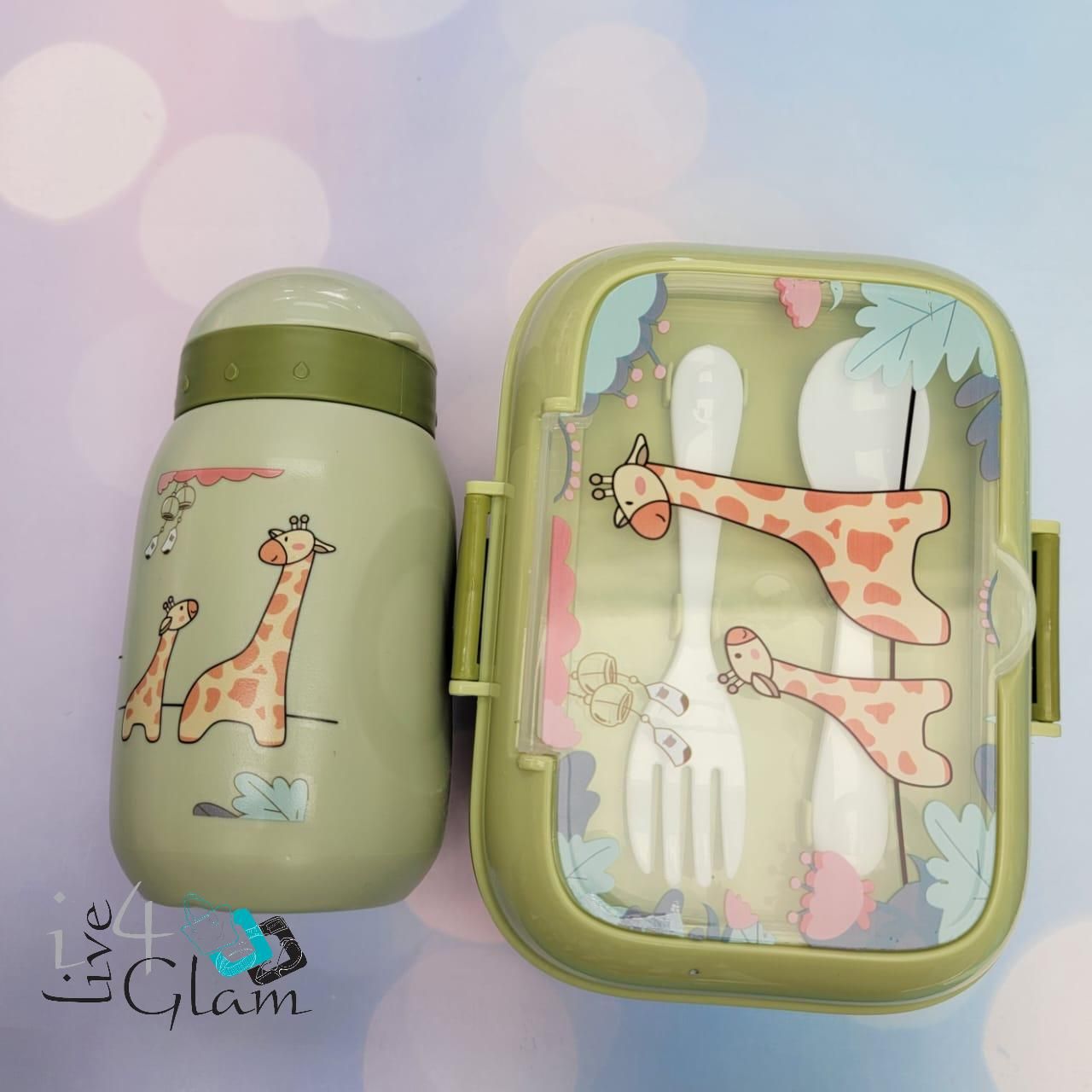 Animal Bowl and Water Bottle Set, Style: Giraffe