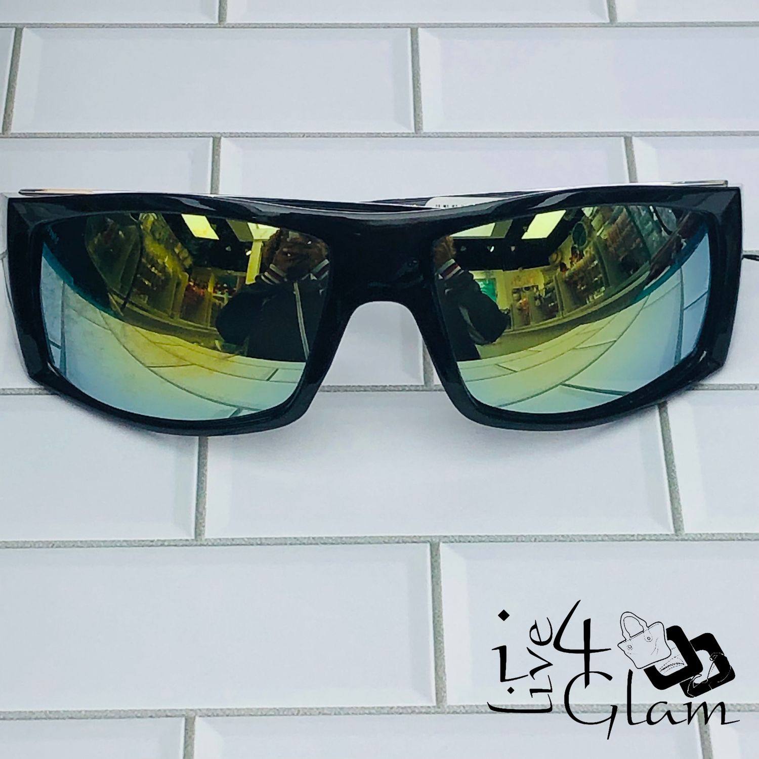 Sunglasses Wrap Around Rectangle , Color: Black/Yellow