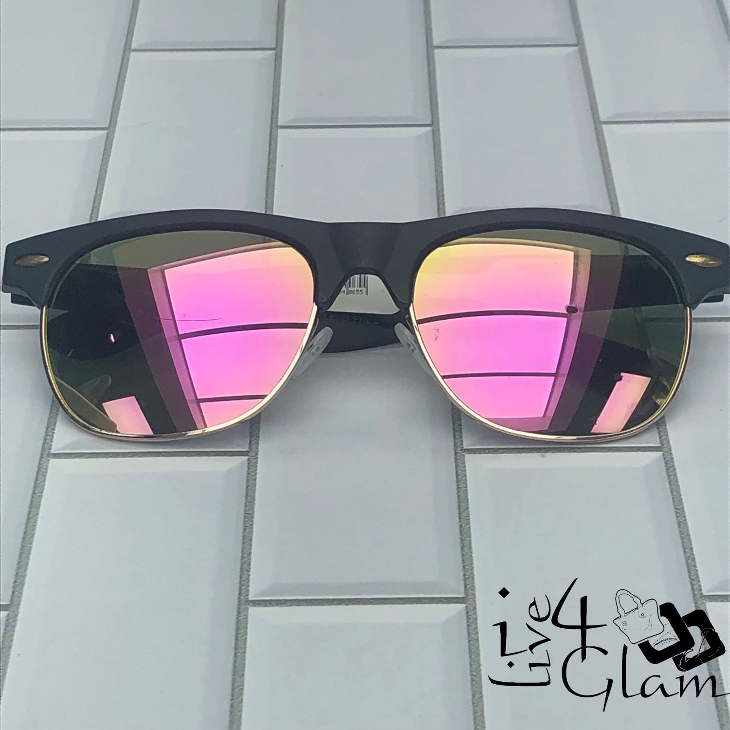 Black and Gold Sunglasses, Color: Pink