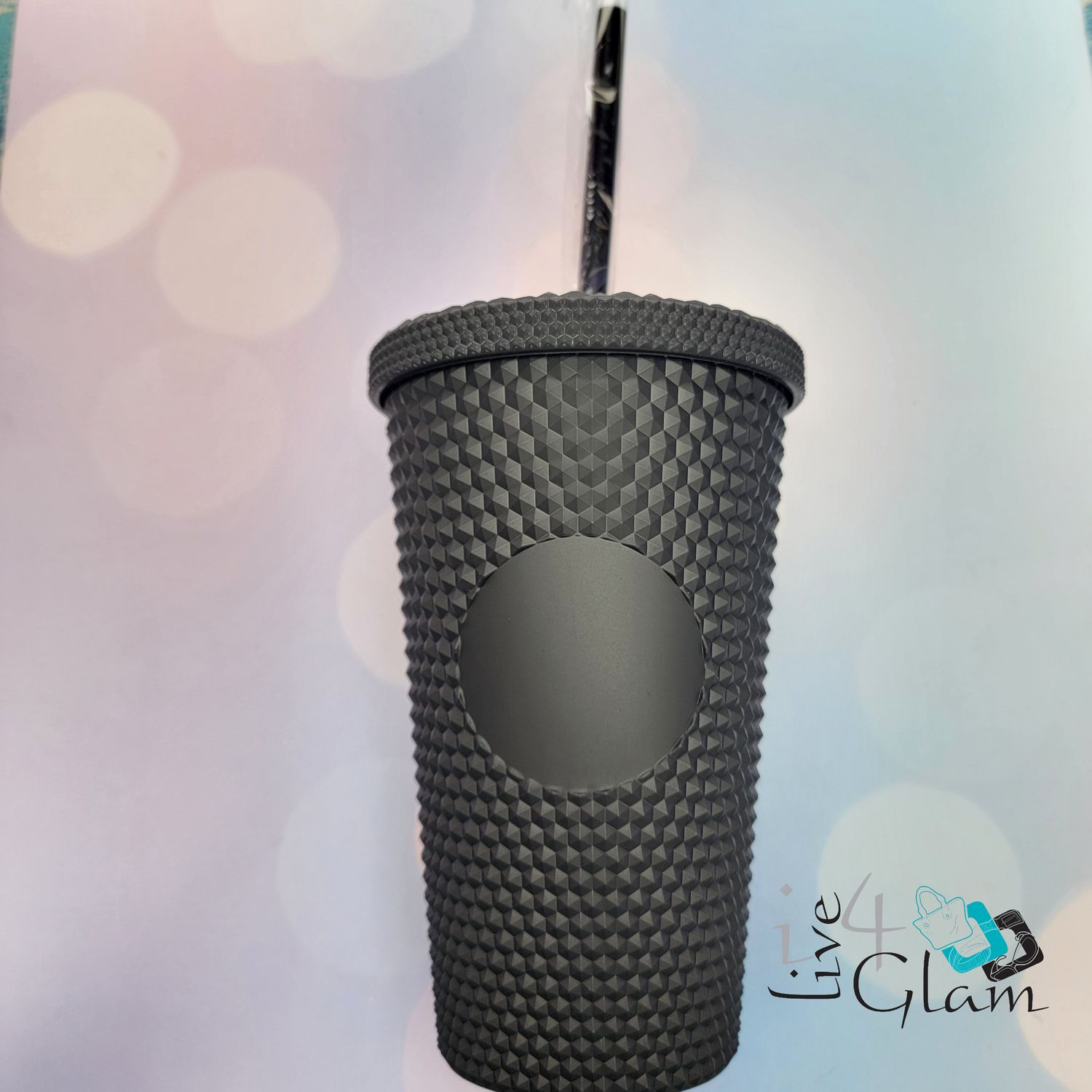 Textured Cup w Straw, Color: Matte Black