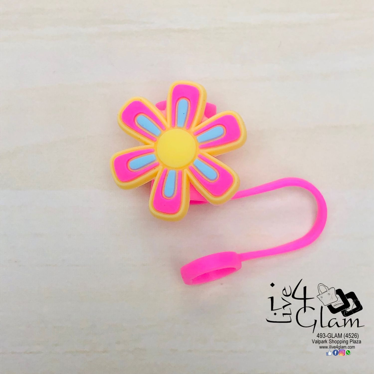 Pink/Yellow Large Flower Straw Cover