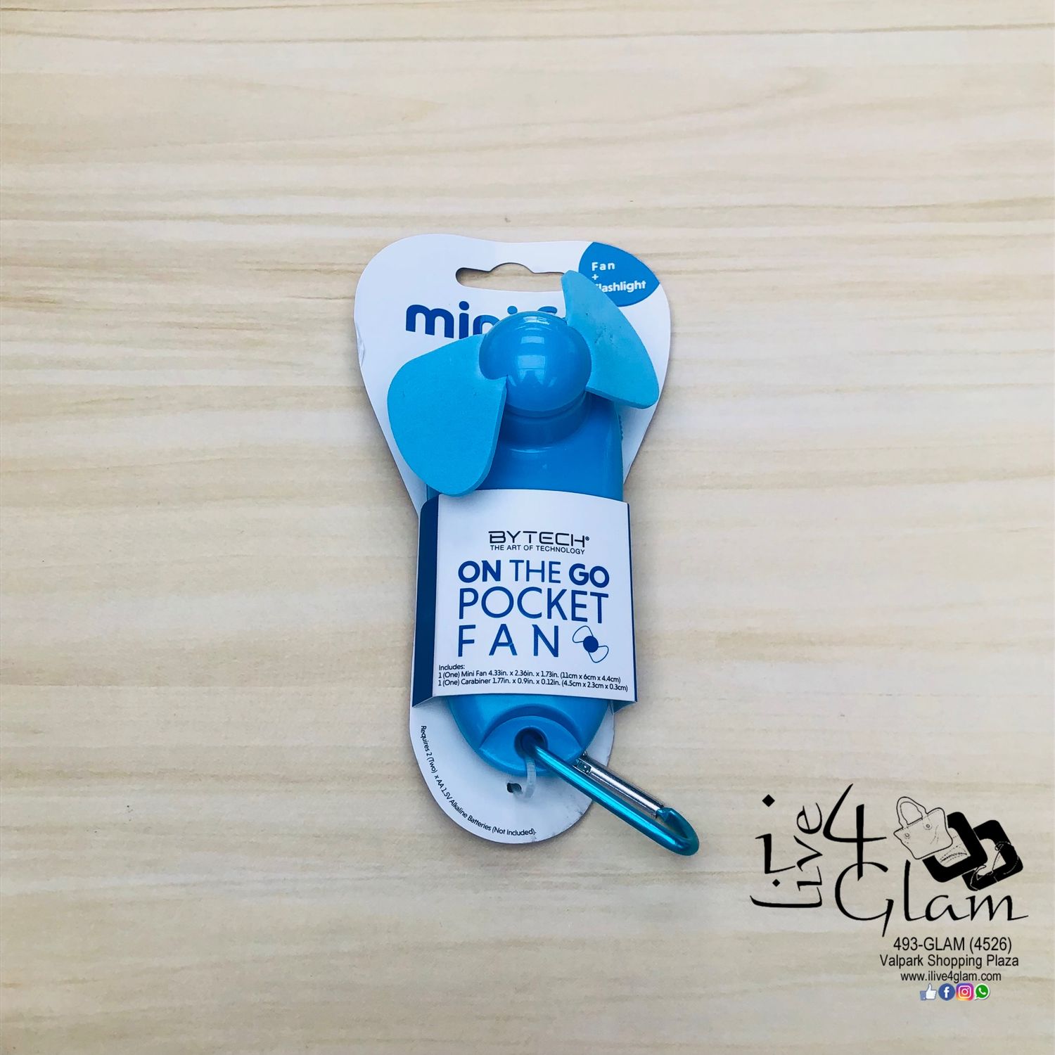 Mini Pocket Fan/ Flashlight Blue