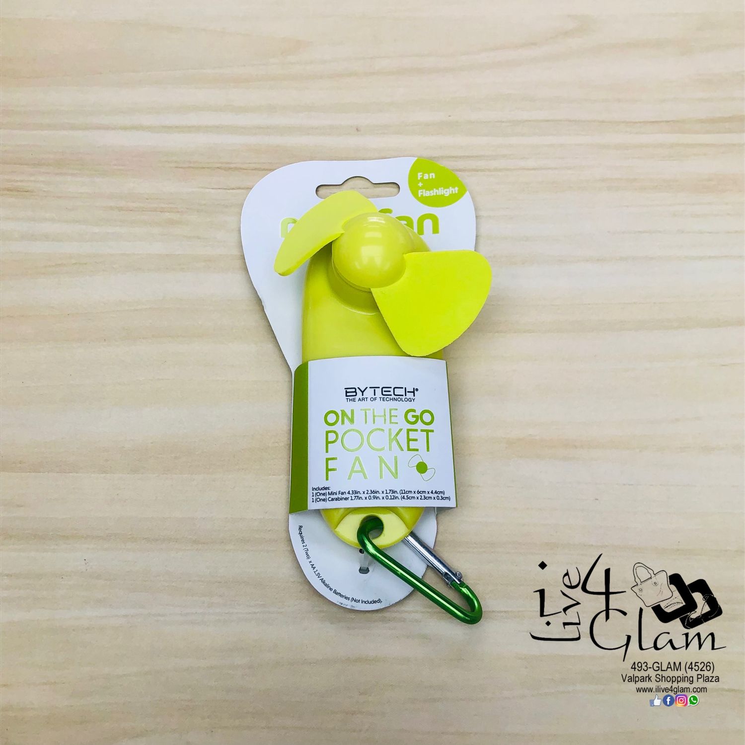 Mini Pocket Fan/ Flashlight Lime Green