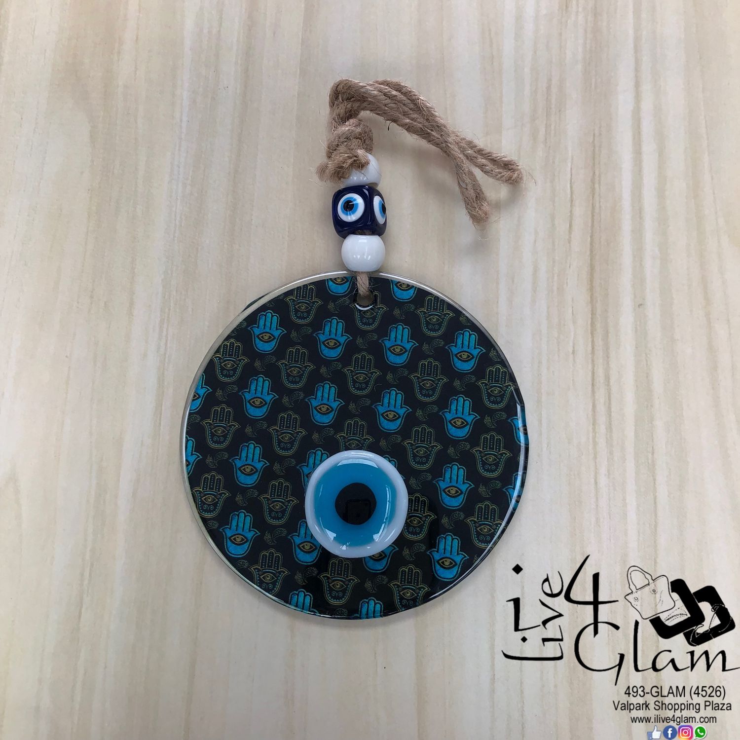 Glass Evil Eye Decoration Hamsa Hand Pattern