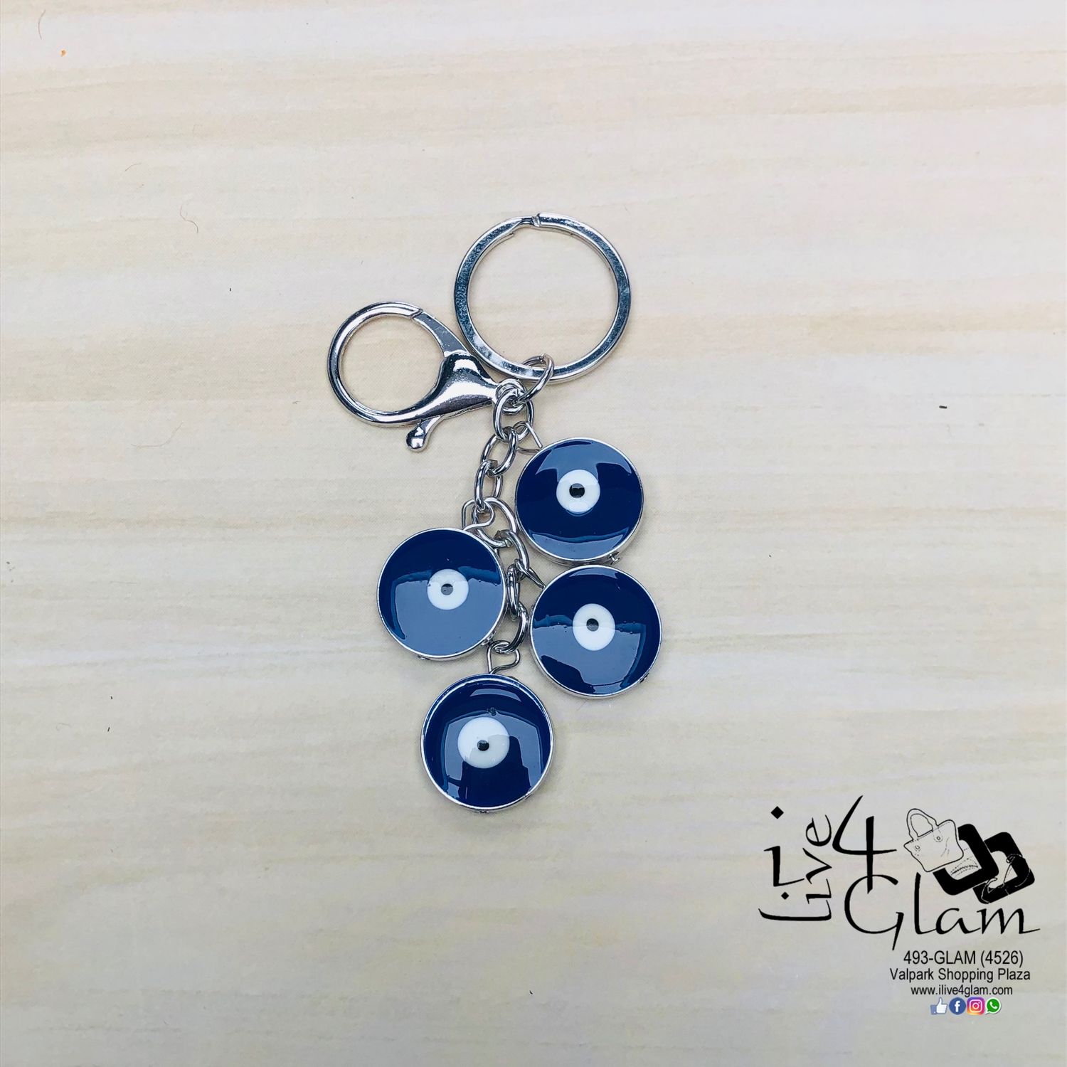 Hanging Evil Eye Key Chain Dark Blue Silver