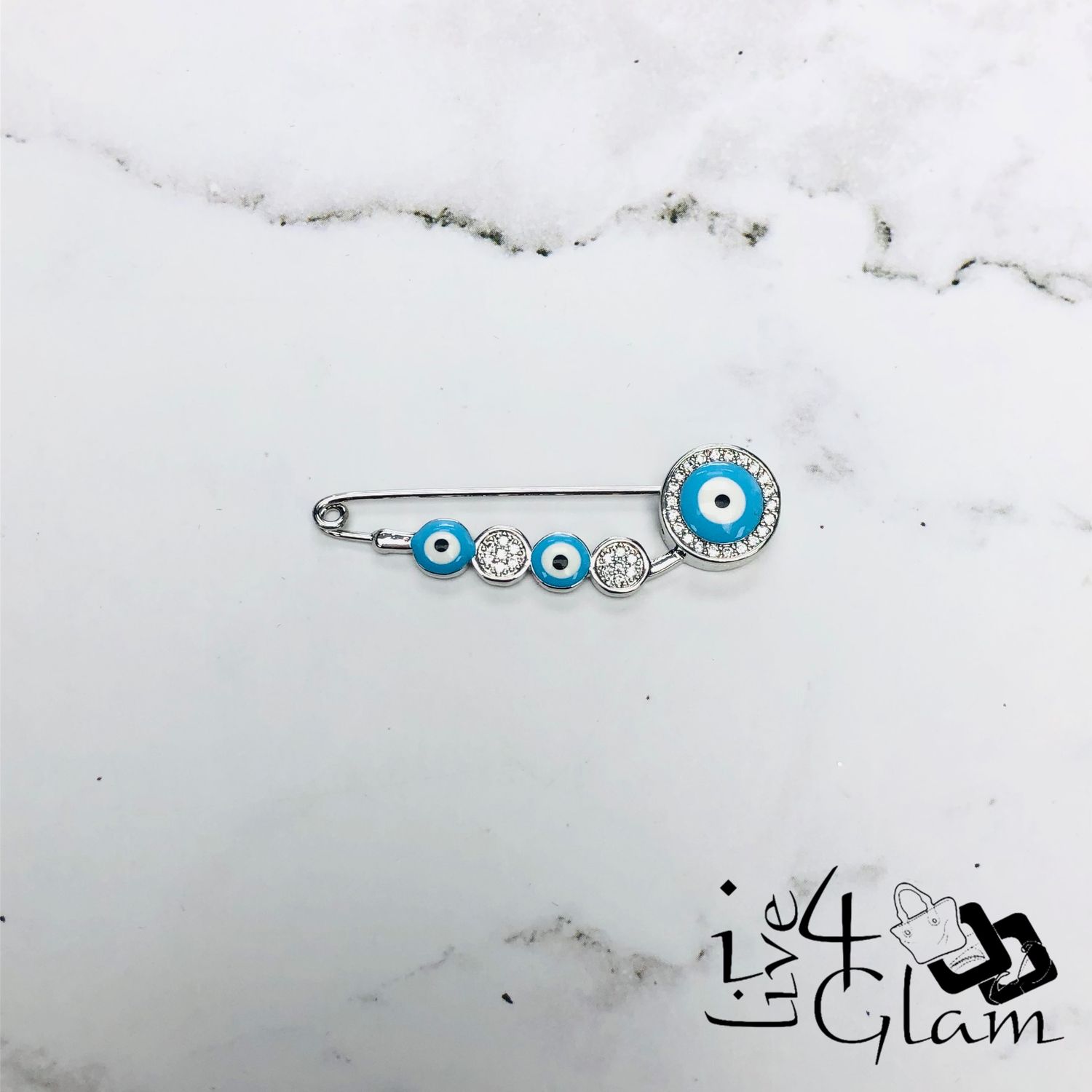 Light Blue Evil Eye Pin Silver