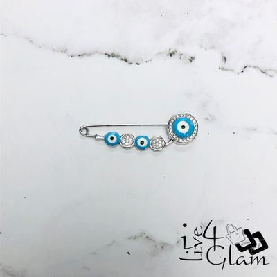 Light Blue Evil Eye Pin Silver