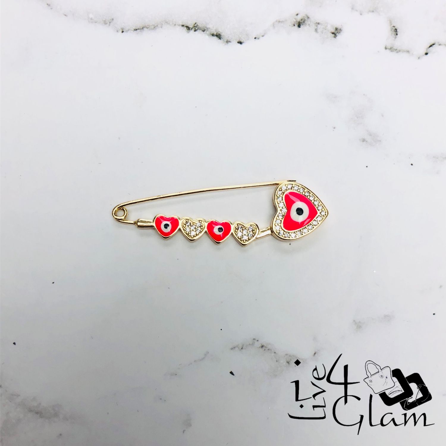 Hot Pink Evil Eye Pin Gold
