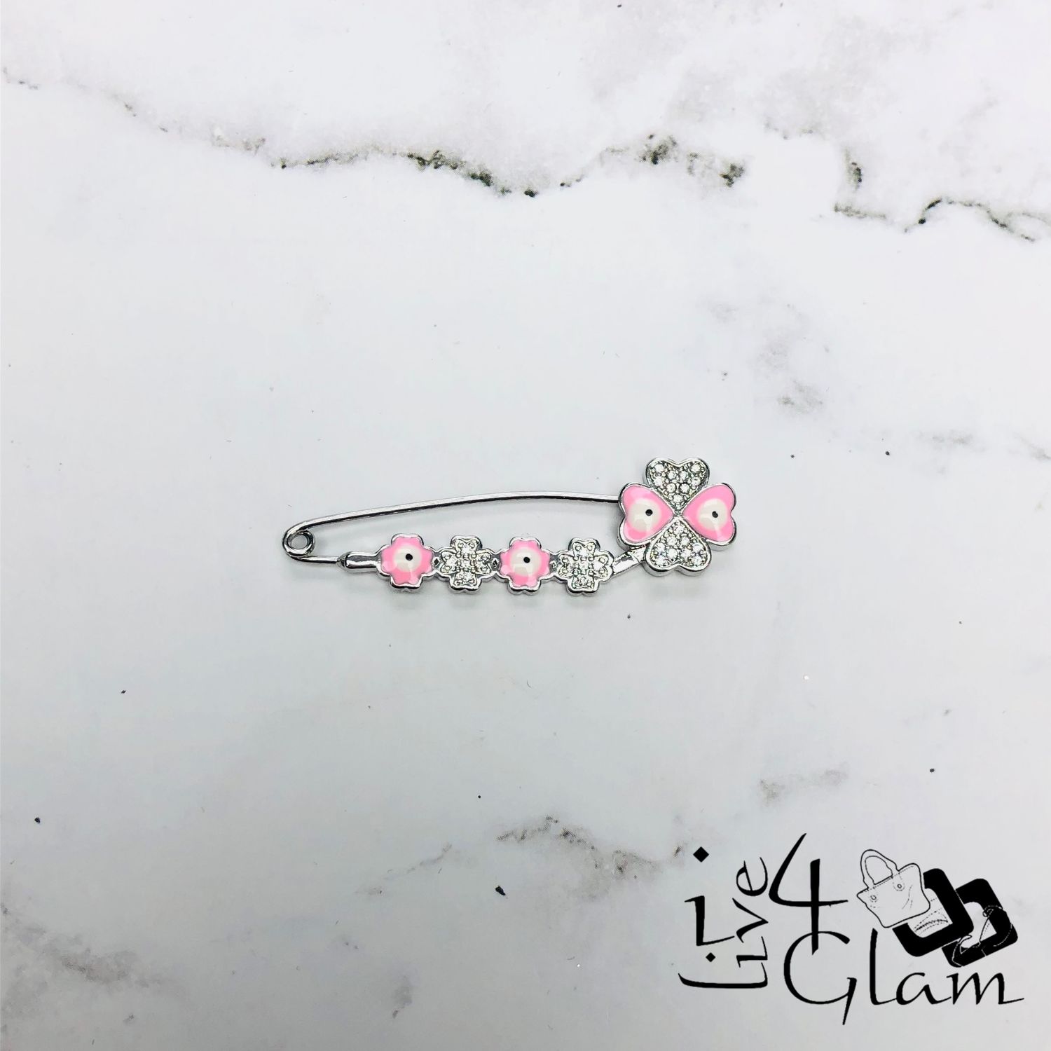 Light Pink Evil Eye Pin Silver