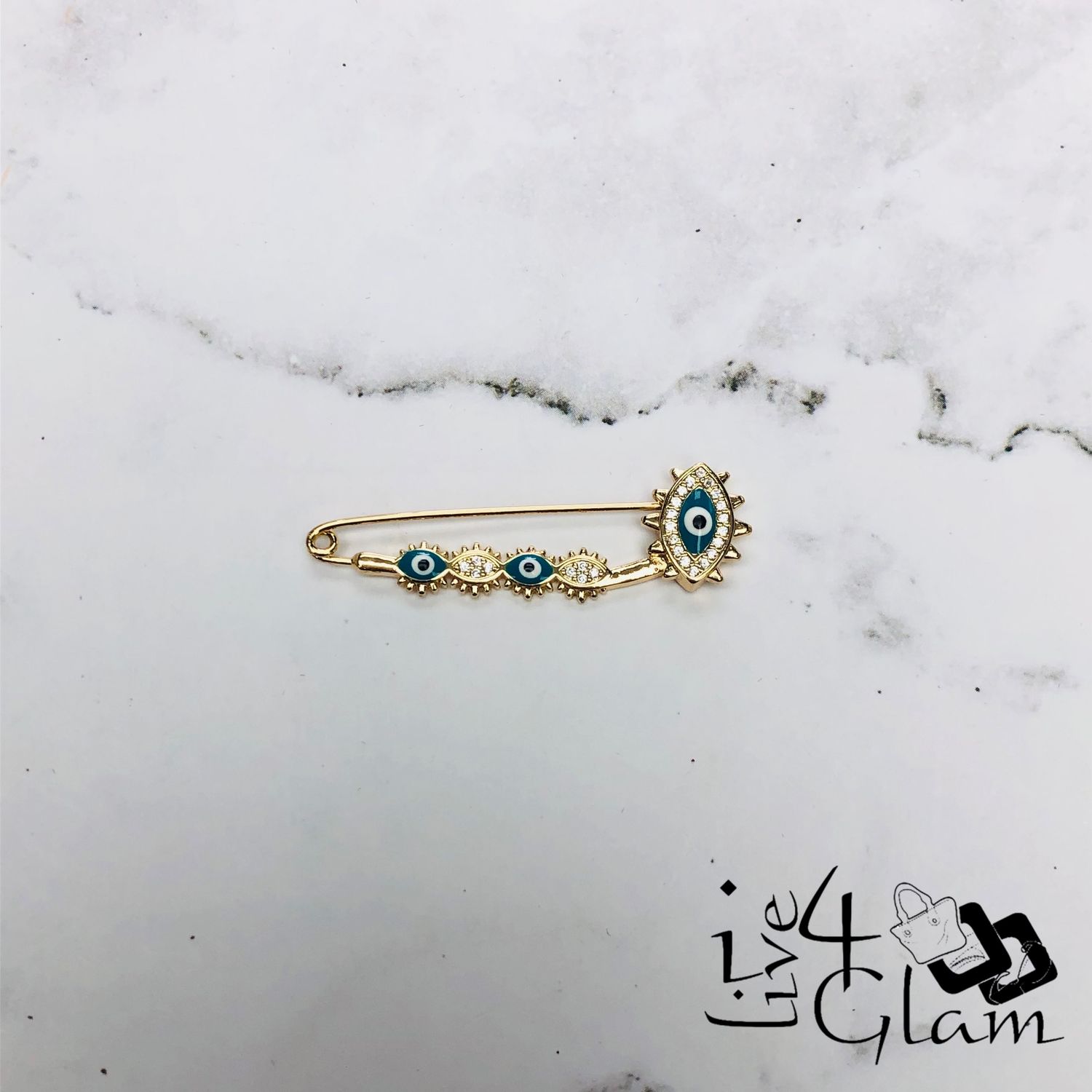 Teal Evil Eye Pin Gold