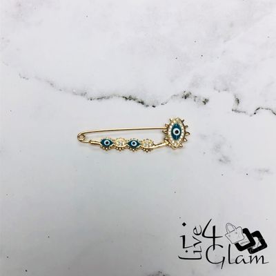 Teal Evil Eye Pin Gold