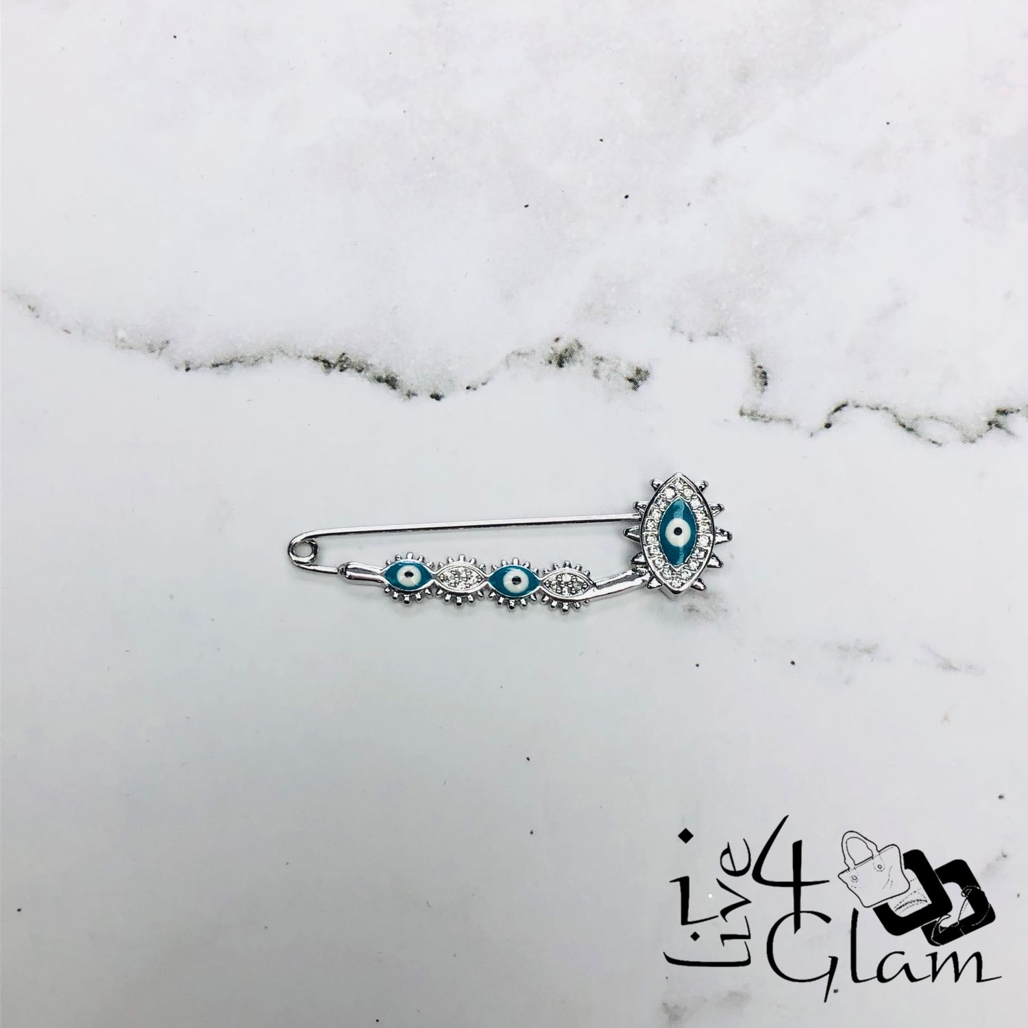 Teal Evil Eye Pin Silver
