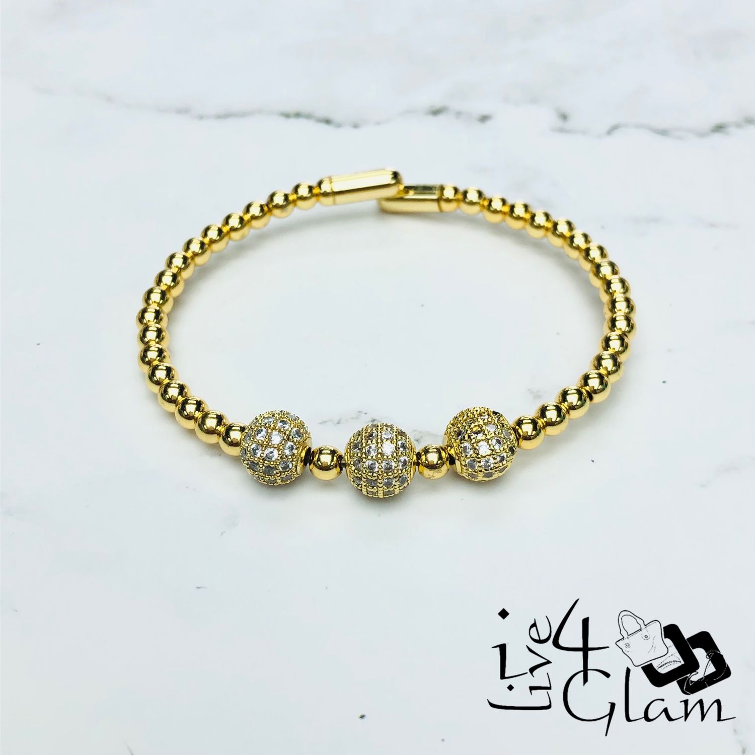 Stainless Steel Ball Link Bangle, Color: Silver