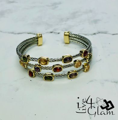 Stainless Steel Triple Layer Gemstone Bracelet