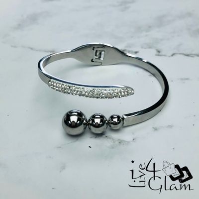 Stainless Steel Silver Ball  w Cz Spiral Bangle