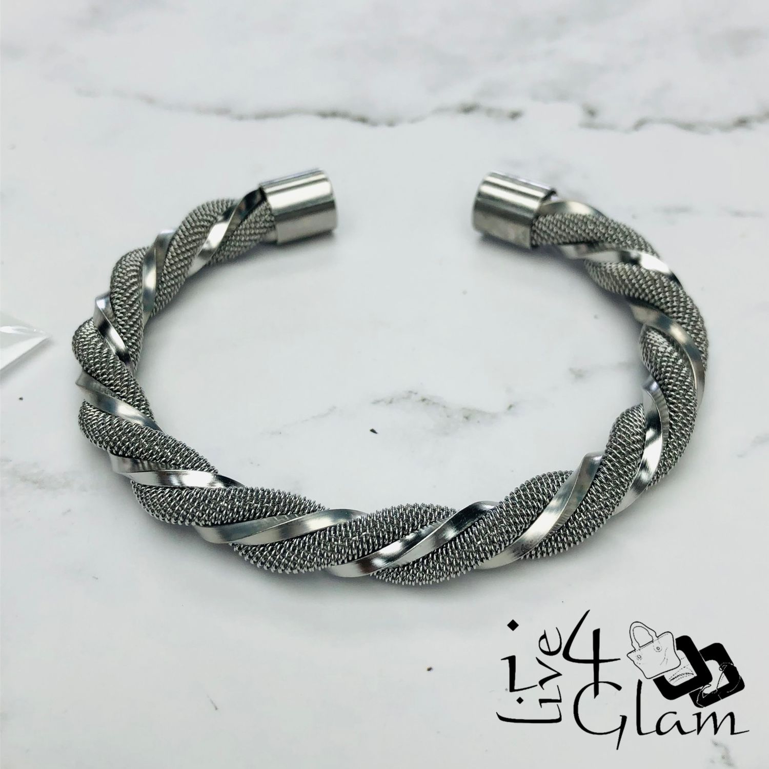 Stainless Steel Silver Twisted Cuff Bangle