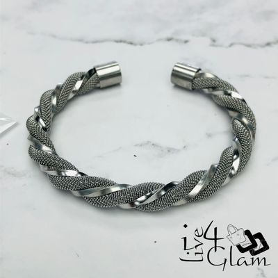 Stainless Steel Silver Twisted Cuff Bangle