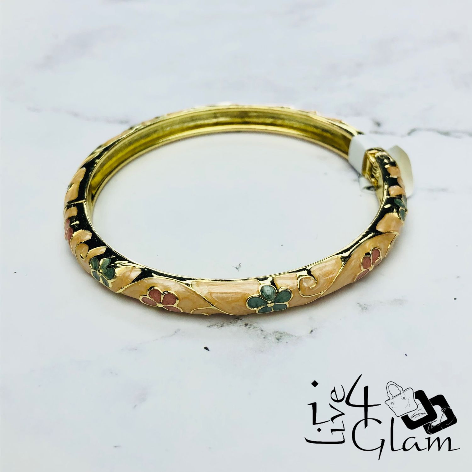 Stainless Steel Flower Bangle, Color: Peach