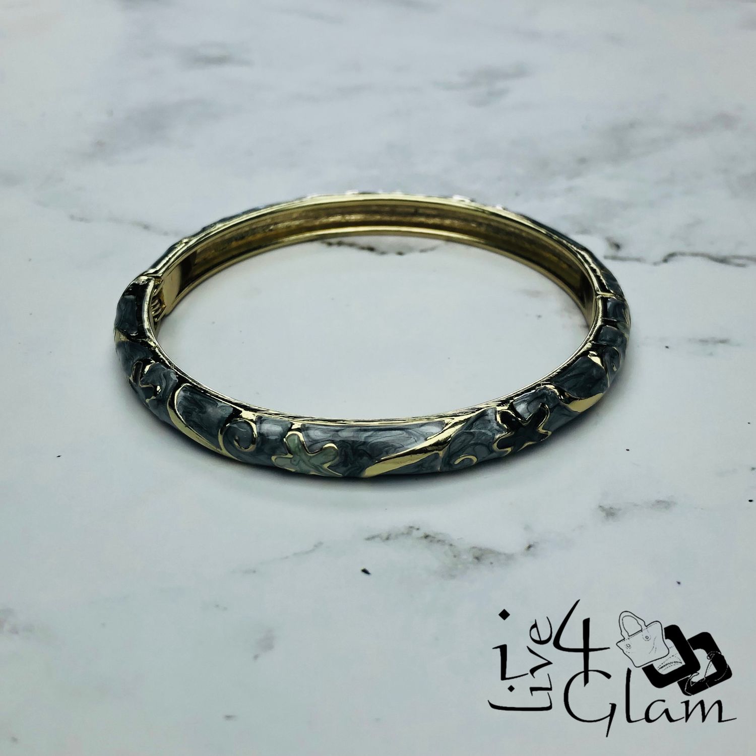 Stainless Steel Flower Bangle, Color: Gray