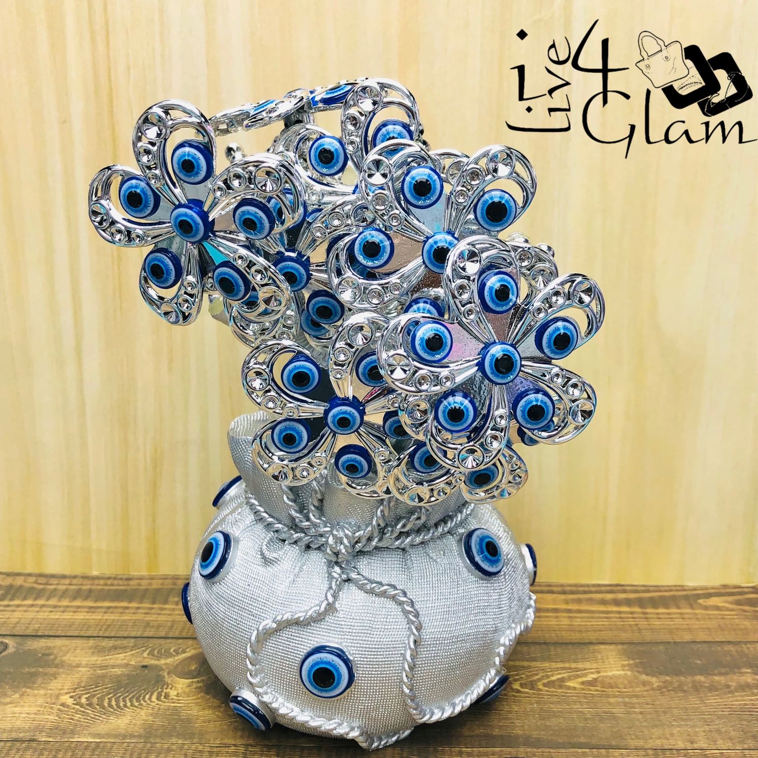 Blue/ Silver Evil Eye Protection Flower Decoration