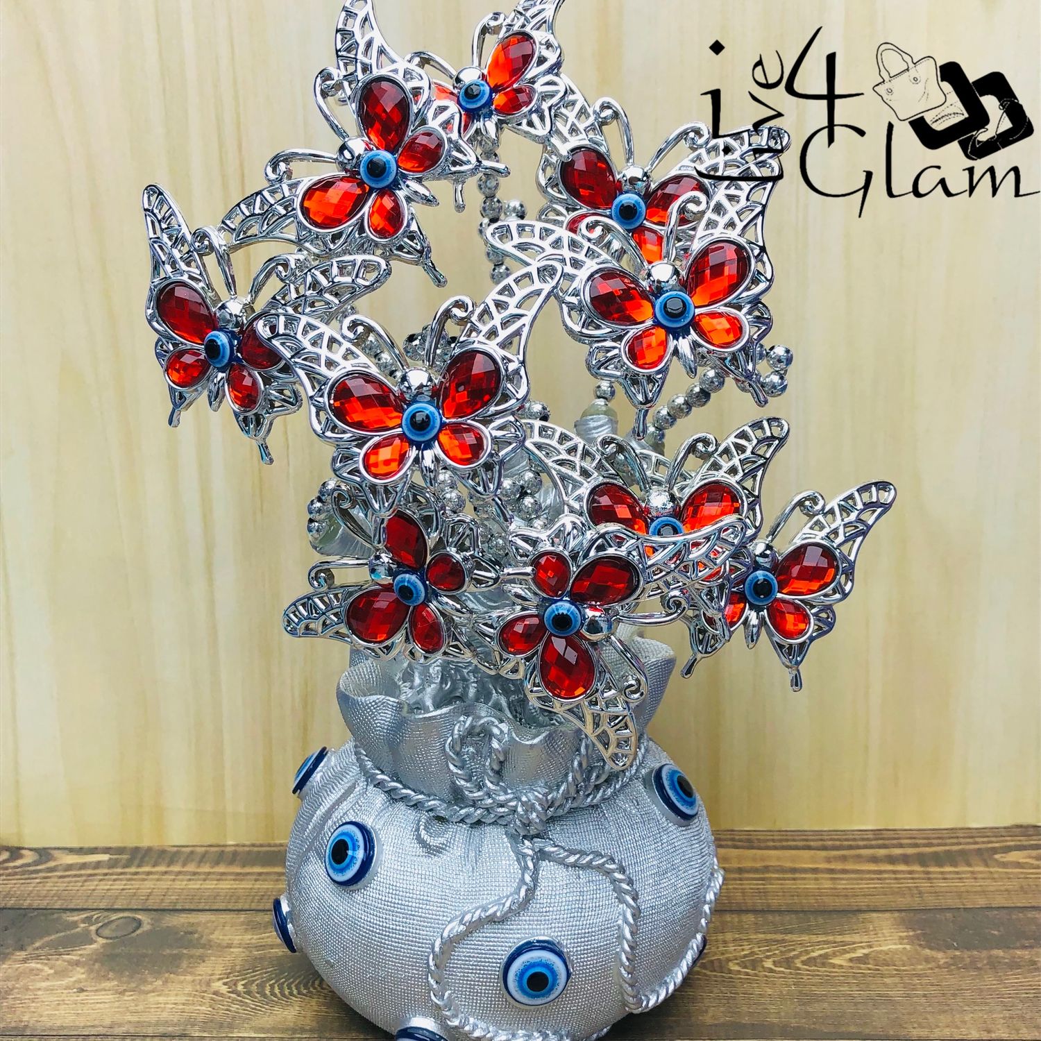 Red Evil Eye Butterfly Protection Tree Pouch
