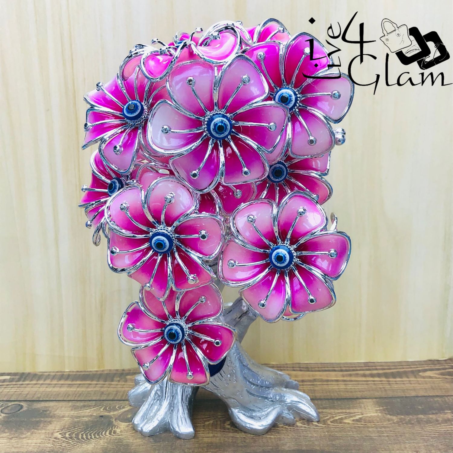 Pink Flower Evil Eye Protection Silver Tree Decoration