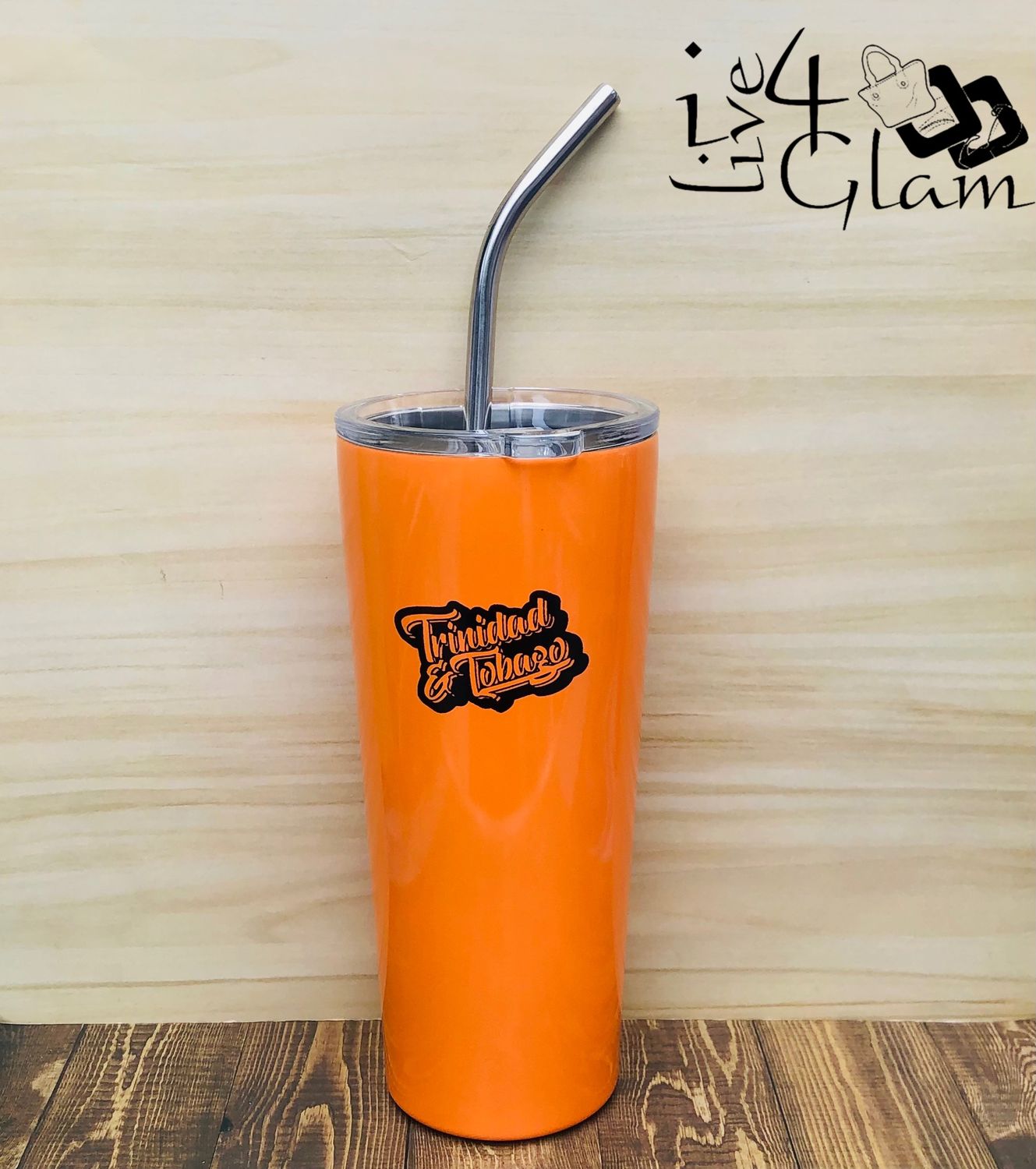 T&amp;T Stainless Steel Tumbler w Straw Orange 24oz