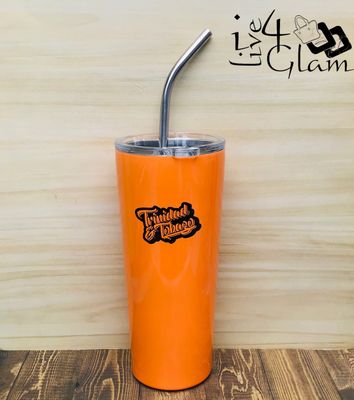 T&amp;T Stainless Steel Tumbler w Straw Orange 24oz
