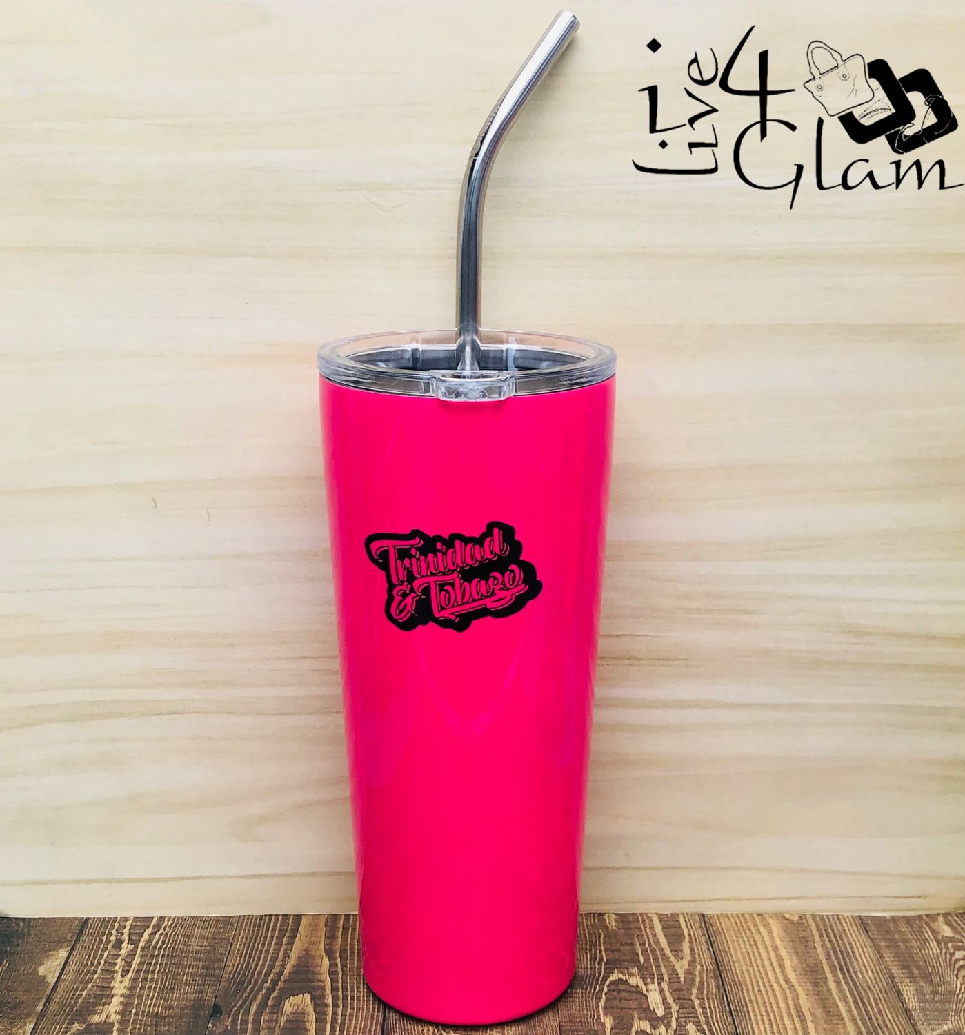 T&amp;T Stainless Steel Tumbler w Straw Hot Pink 24oz