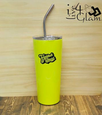 T&amp;T Stainless Steel Tumbler w Straw Neon Yellow 24oz