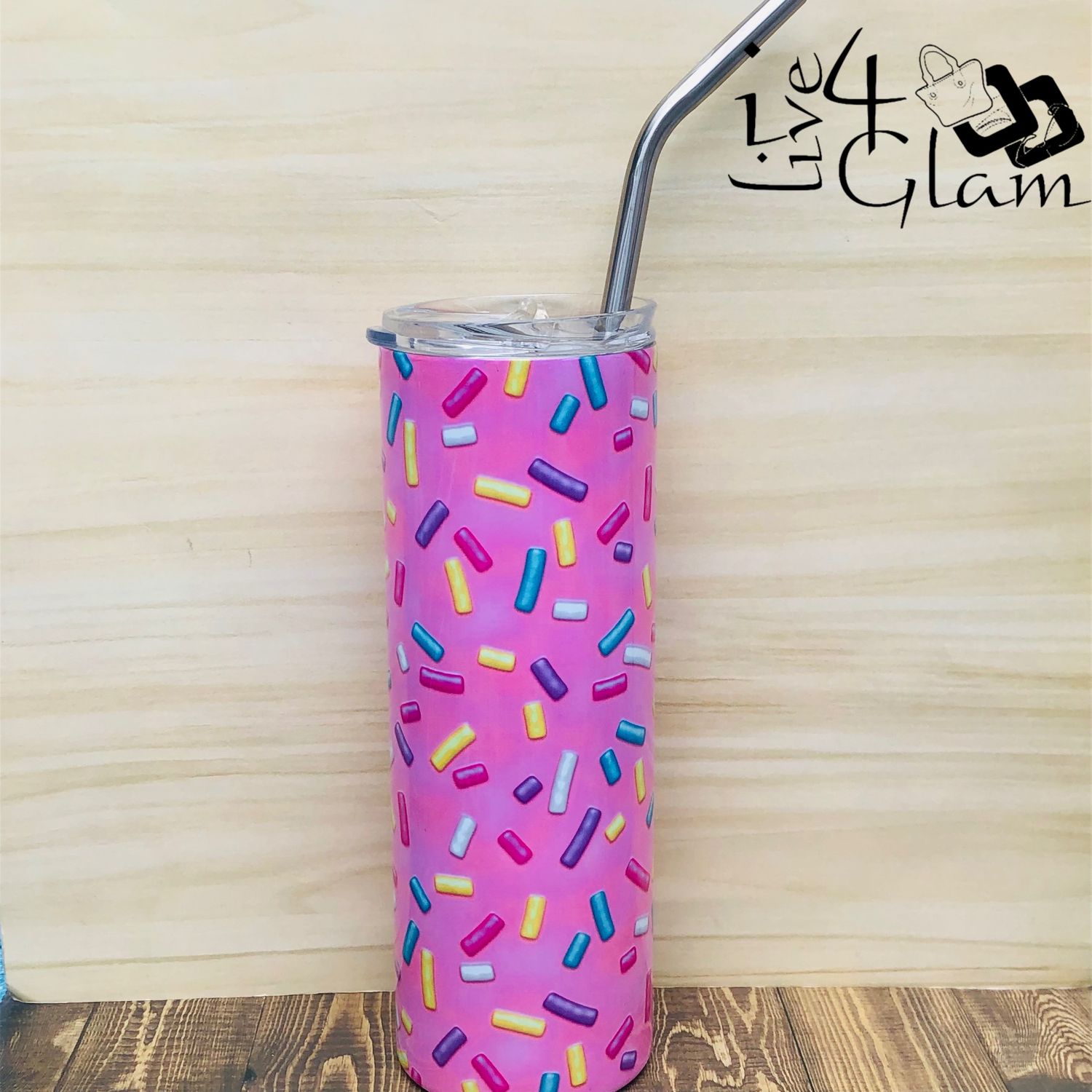 Tumbler w Straw Pink Sprinkles 20oz