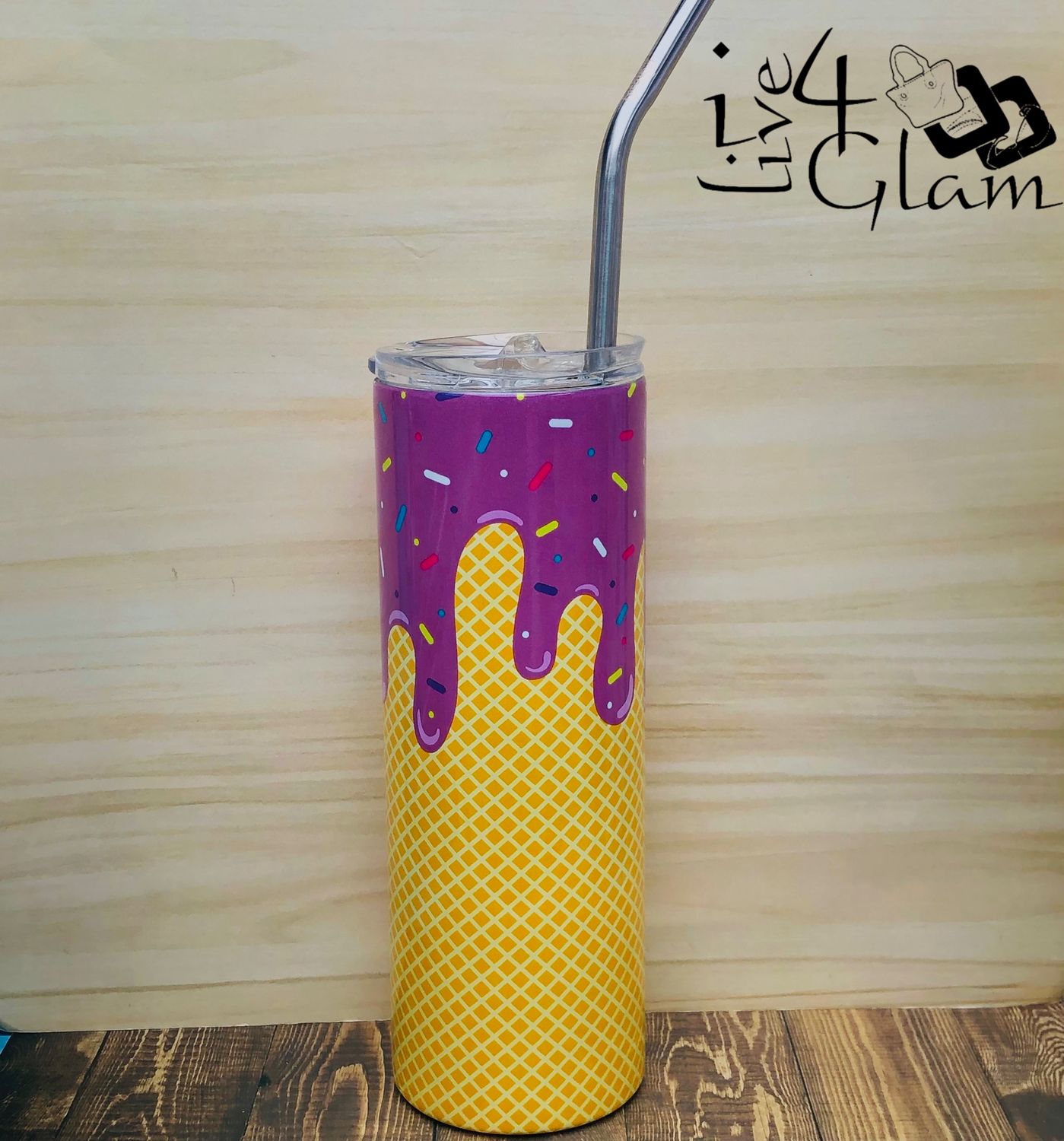 Tumbler w Straw Pink Ice Cream 20oz