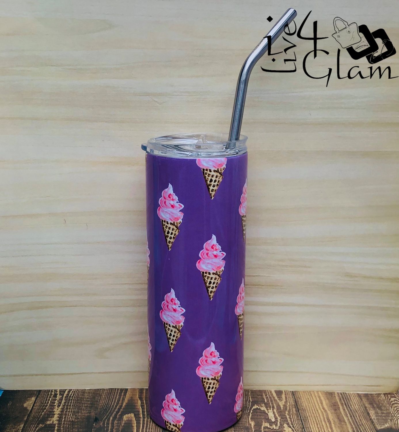 Tumbler w Straw Purple Ice Cream 20oz