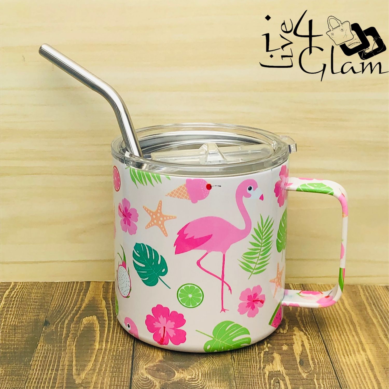 Flamingo Mug w Lid 14oz