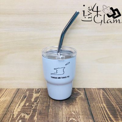 T&amp;T White Shot Glass w Straw 2oz