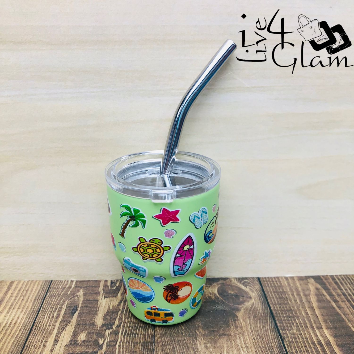 Beach Shot Glass w Straw Green 2oz