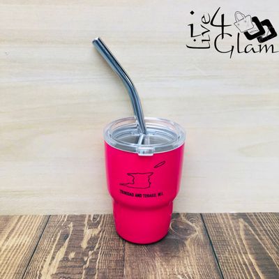 T&amp;T Hot Pink Shot Glass w Straw 2oz
