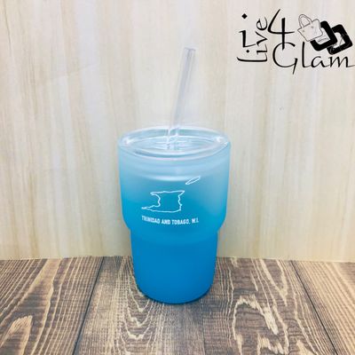 Frosted Blue T&amp;T Shot Glass w Straw 2oz