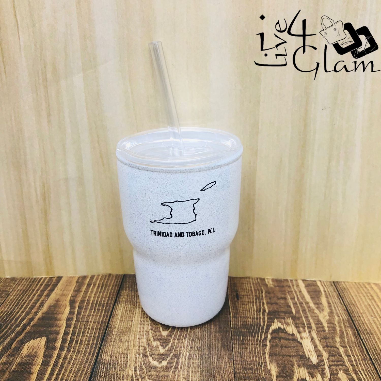 T&amp;T  White Glitter Shot Glass w Straw