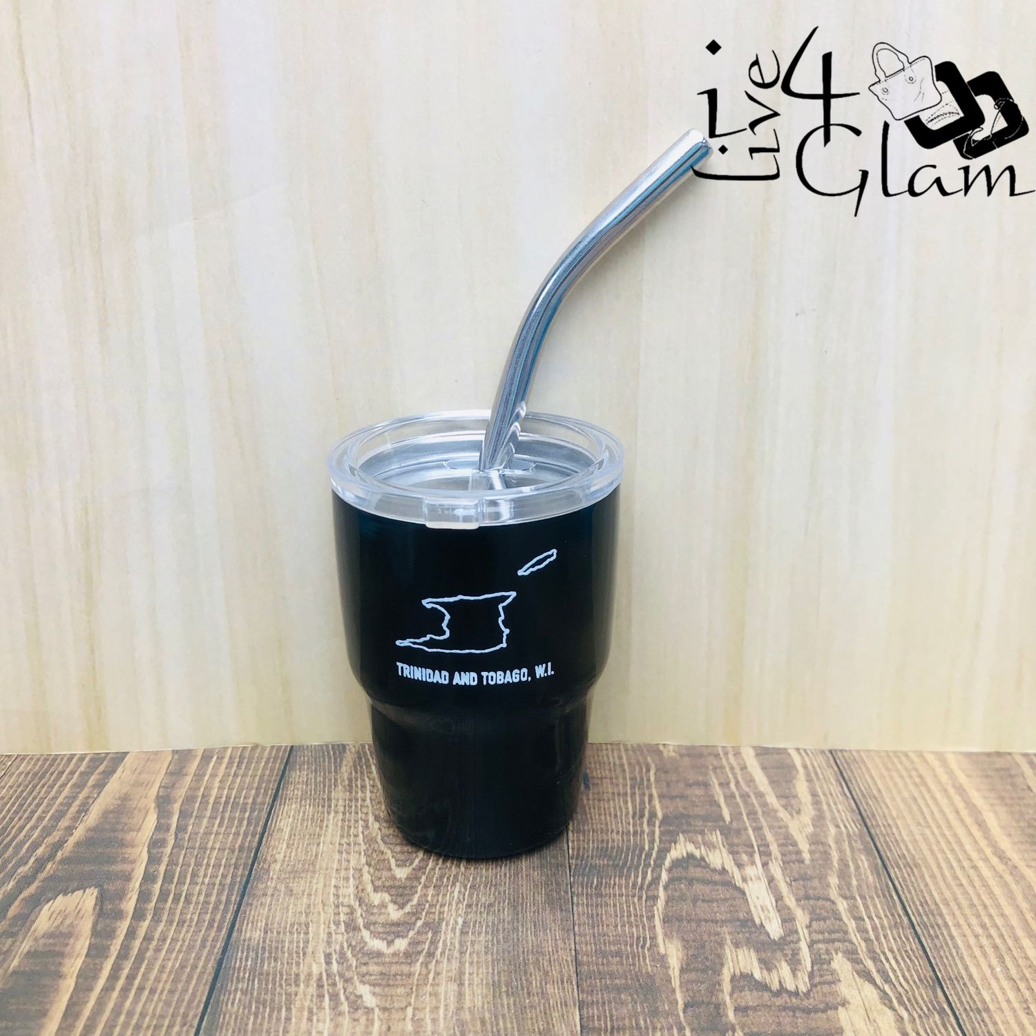 T&amp;T Black Shot Glass w Straw 2oz