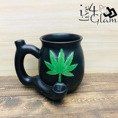 Matte Black w Green Leaf Mug