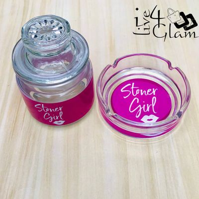 Pink Stoner Girl Stash Jar &amp; Ash Tray Set
