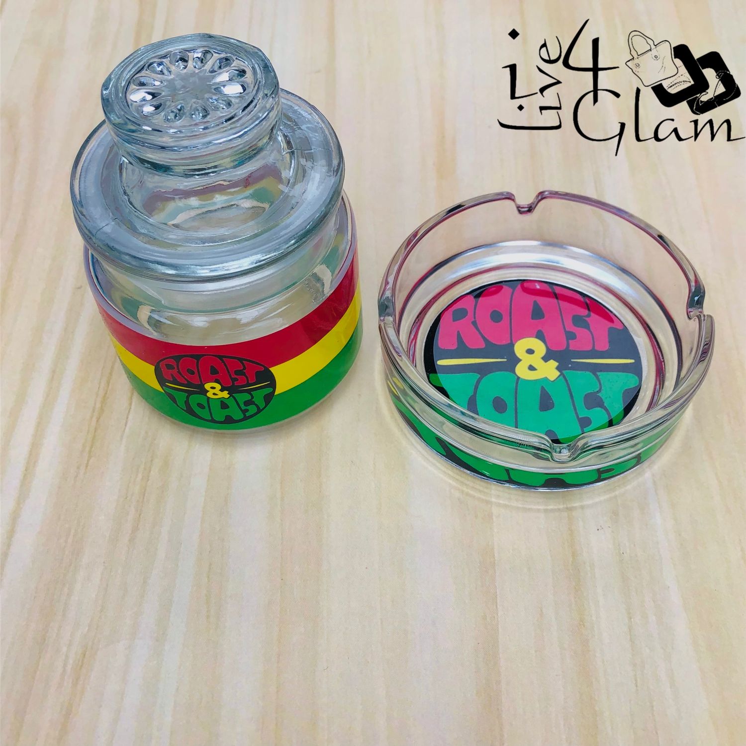 Roast and Toast Glass Stash Jar &amp; Ash Tray Set