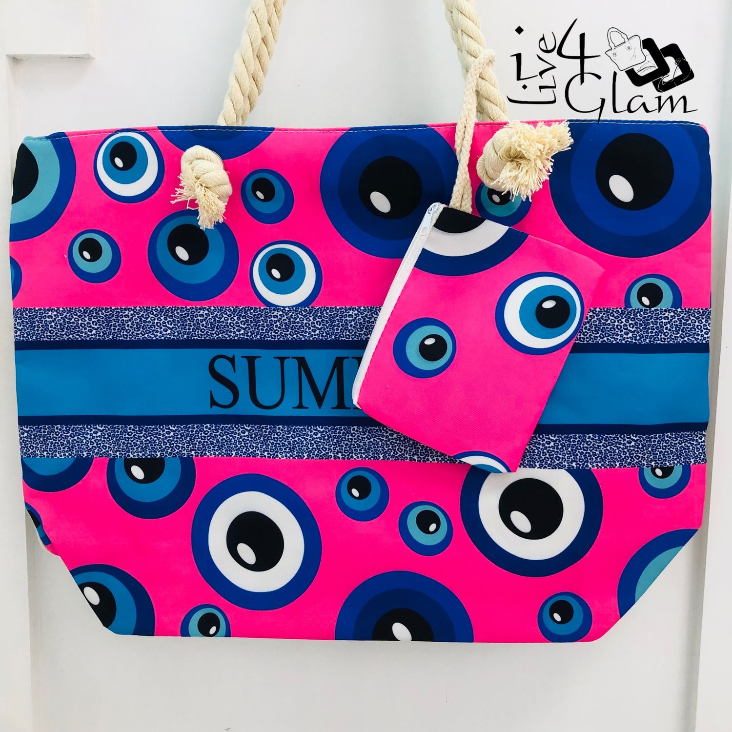 Evil Eye Pattern Tote Bag, Color: Pink