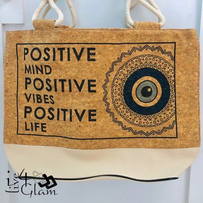 Live Your Life Evil Eye Cork Tote Bag