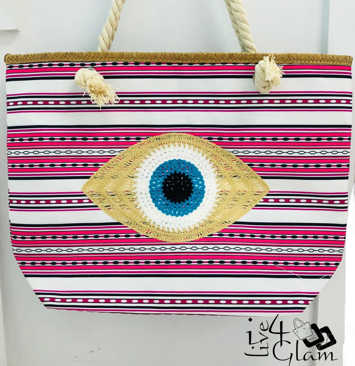 Pink/White Evil Eye Beach Bag