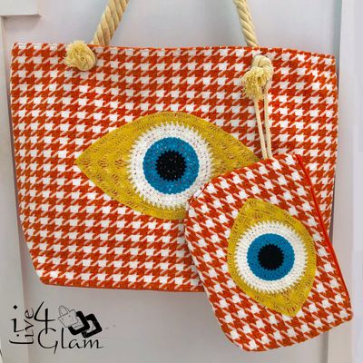 Orange/White Evil Eye Beach Bag