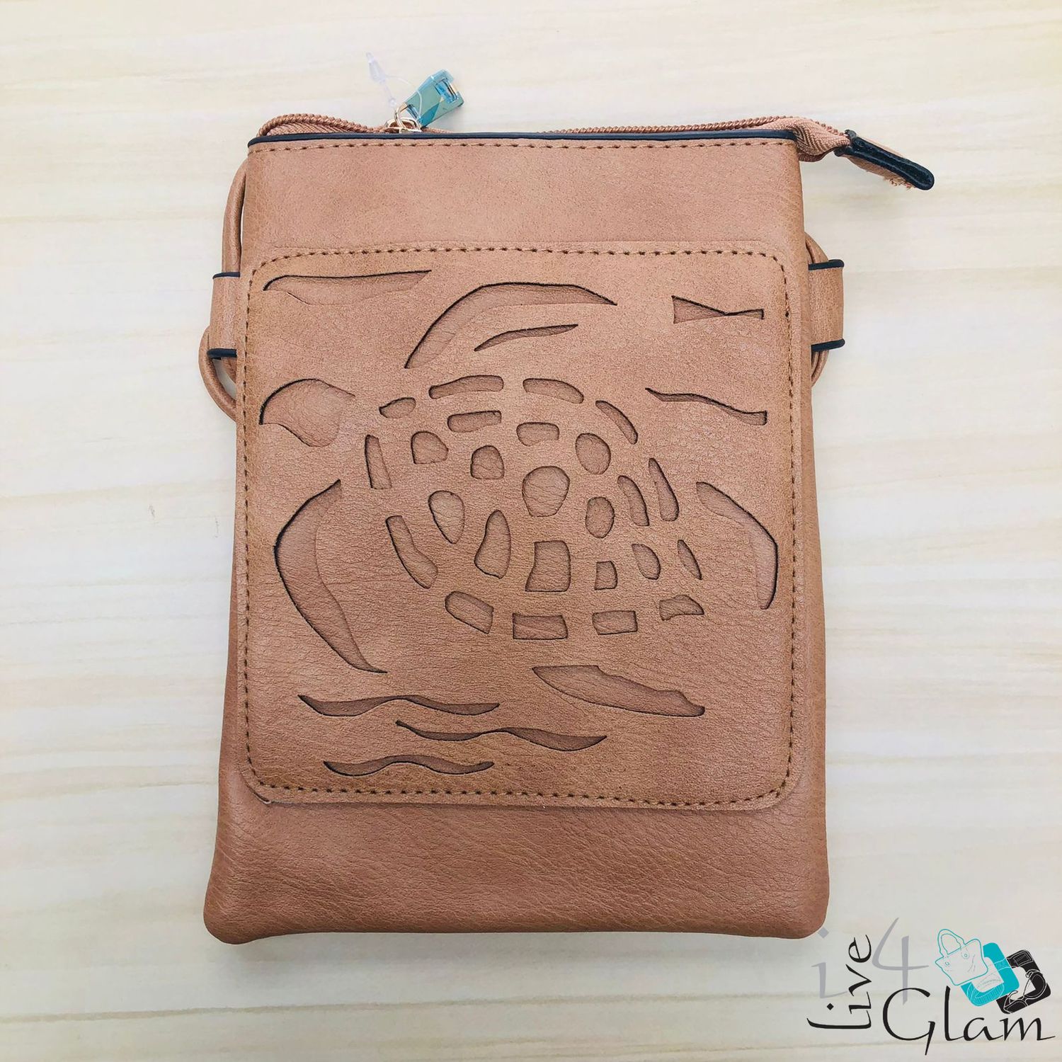 Leather Cross Body Bag Brown Turtle